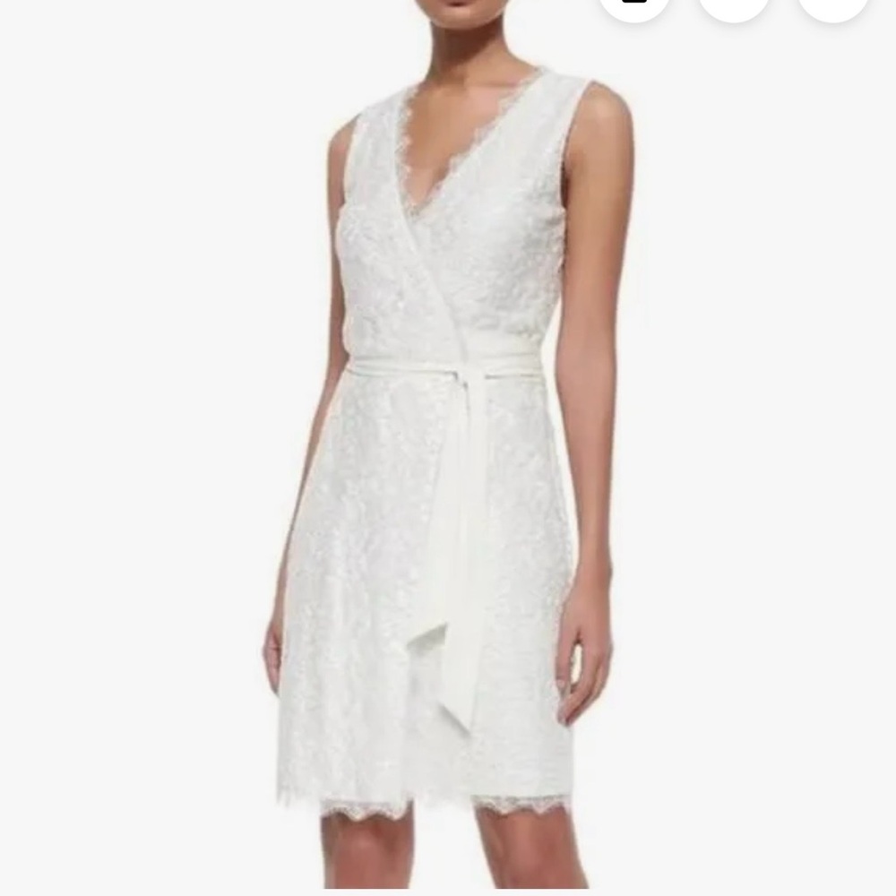 Diane Von Furstenberg  White Midi Dress Dvf Juliana Two Lace Wrap Dress in White